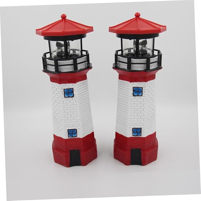 BESPORTBLE Led Solar Revolving Light Creative Resin Rotary Lighthouse Outdoor Garden Decor Energy-Saving Solar Lamp for Lawns Walkways and Courtyards Red White