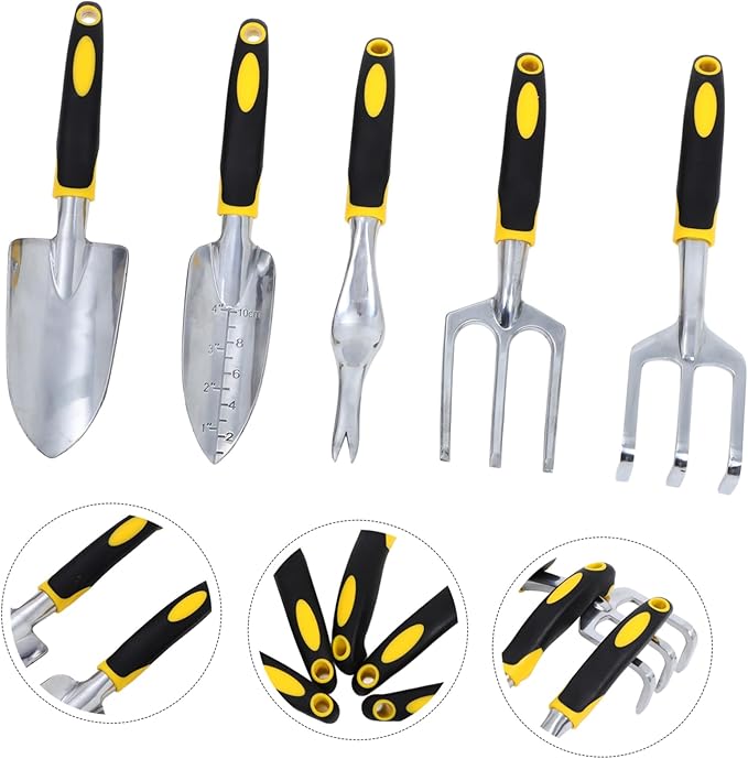 Mikikit 1set Multi-use Garden Tool Set Gardening Shovel Trowel Hand Fork and Rake for Efficient Planting and Soil Cultivation Lightweight and Portable