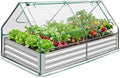6x3x3Ft Raised Garden Bed with Greenhouse Extra-Thick Galvanized Metal Planter Box 2 Roll-Up Screen Windows 3-in-1 for Vegetables Flowers Herbs