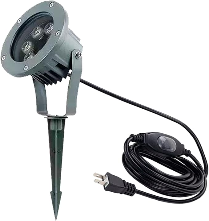 Kiven LED Plug-in Landscape Spotlight Garden Lights COB Spotlights with Spiked Stand 6W 110V with 9.84FT Wire Waterproof Switch Button for Outdoor Yard Lawn Plants Up Lights Floor Spot Lights（3500K）