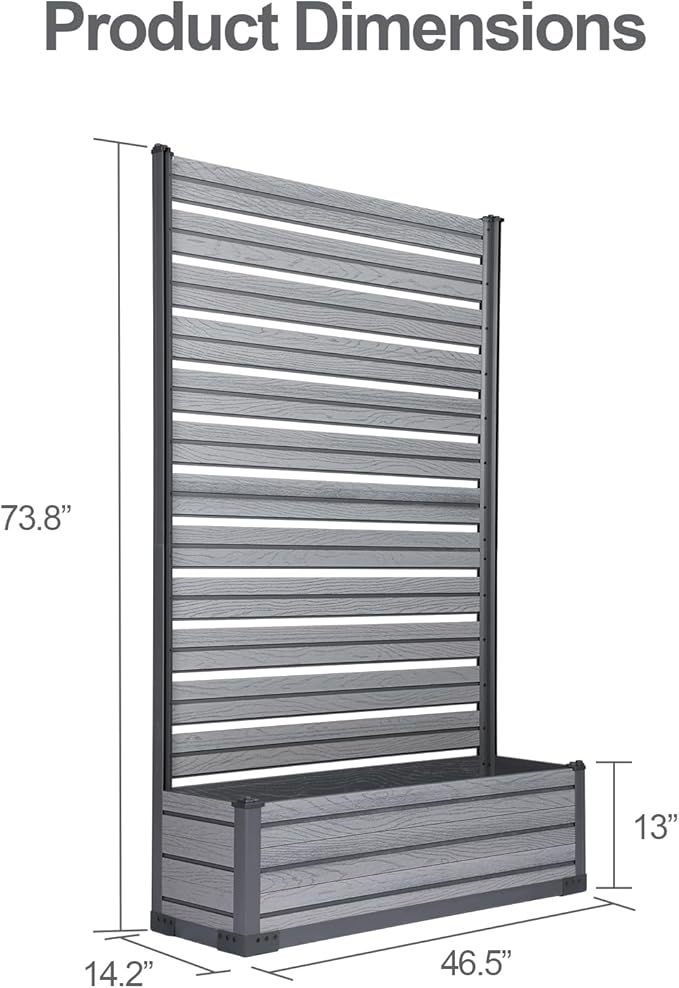 Aoodor Patio Privacy Screen with Planter Box for Climbing Plants Freestanding or Wall Mounted Flower Bed with Privacy Panels for Patio Balcony &amp Backyard 47''L x 14''W x 74''H