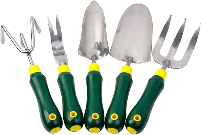 Garden Tool Set 5 Piece Stainless Steel Heavy Duty Gardening Tool Set Mini Garden Plant Tool Loose Soil Pot Planting Flowering Tool for Seedling Digging Weeding