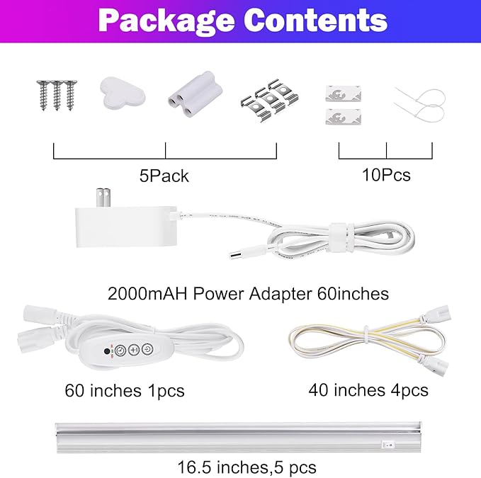 LED Plant Grow Light Strips - Anpro Grow Lights for Indoor Plants with Separate Switch 5 x 10W Auto On &amp Off Timer 4 Dimmable Levels T5 Plant Lights(16.5 Inches) Plug and Play 5-Pack