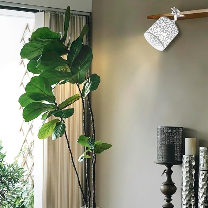 Clip Mount 5.9Ft Plug in Timing Cord Plant Light Full Spectrum White Light White Base White Metal Flower Pattern Shade Adjusted Angle Simple Clamp Light for Indoor Plants