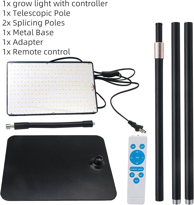 Grow Lights for Indoor Plants LED Full Spectrum Plant Grow Light with Stand Adjustable Height Growing Lamp with Remote Control 4/8/12H Timer 10 Dimmable Brightness 47inch