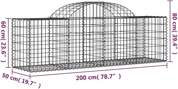 Galvanized Arched Gabion Baskets 3 pcs for Garden Outdoor Use Sound Insulating Decorative Stone Baskets 78.7x19.7x23.6/31.5 Garden Raised Bed Wall