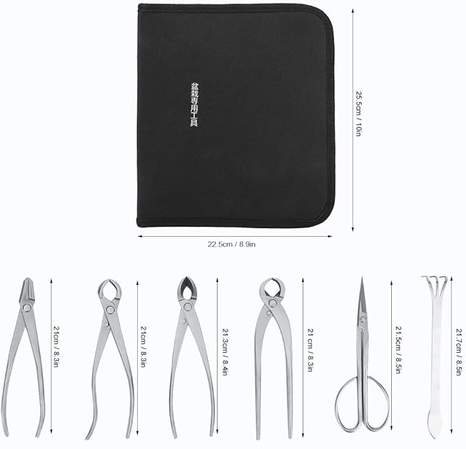 Bonsai Tools Set 6pcs Stainless Steel Bonsai Garden Plant Tree Scissors Trimming Cutting Tool Set with Storage Bag Garden Plant Tools