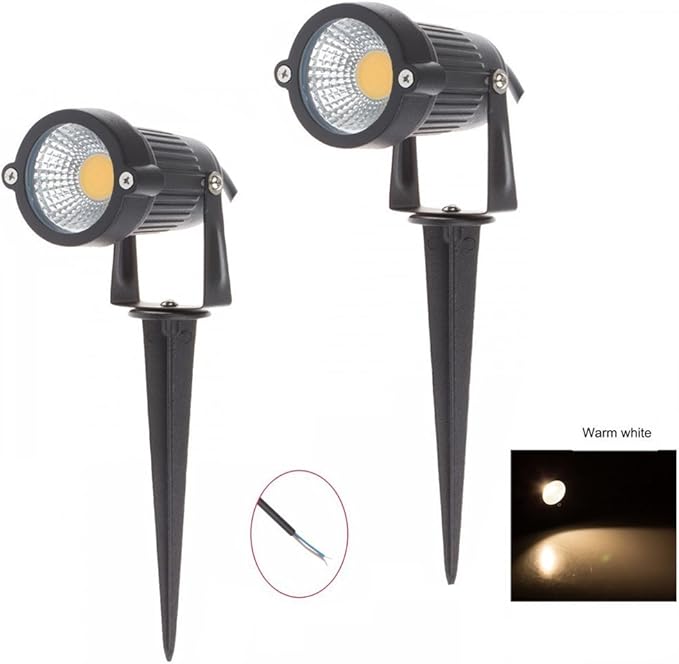 LemonBest® High Power Outdoor Decorative Lamp Lighting 5W COB LED Landscape Garden Wall Yard Path Light Warm Cool White DC 12V w/Spiked Stand Pack of 2 (Warm White)
