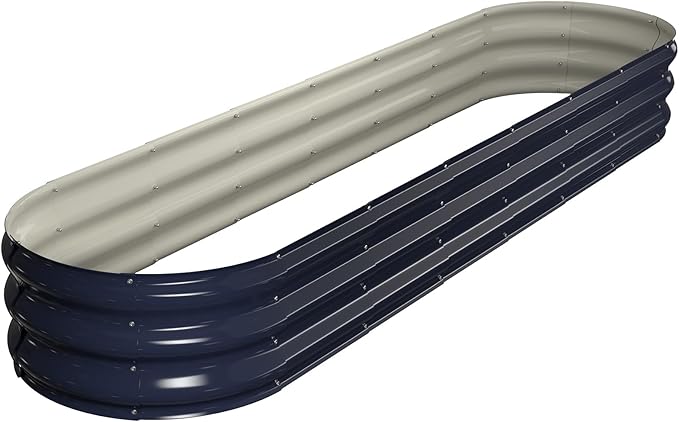 Raised Garden Bed Kit 8x2x1 ft Galvanized Planter Box Outdoor Oval Large Metal Raised Beds for Gardening Vegetables Flower Herb (Navy Blue)