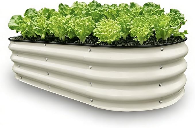 GrowHaus 4x2x1FT Galvanized Raised Garden Bed Planter Boxes Outdoor Metal Garden Beds for Planting Vegetables Flowers Herbs White