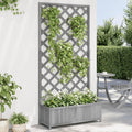 Grey Solid Fir Wood Planter with Trellis 13.8x35.4x70.9 Inch Large Raised Garden Bed for Outdoor Plants Balcony &amp Patio Gardening