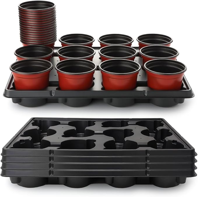 4 inch Round Nursery Pots 60pcs 12 Cell Nursery Pots Trays 5 Pcs Sturdy Seeds Starting Germination Shuttle Carrying Trays Small Planter Nursery Propagation 5 Sets
