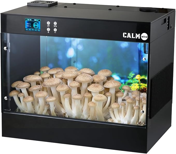 Smart Mushroom Grow Box with Humidity &ampTemperature Monitoring SensorMushroom Grow Chamber with Grow LightSmart Monotub Mushroom Growing Kit 16x11X13 inches with HD LCD ScreenStill Air Box