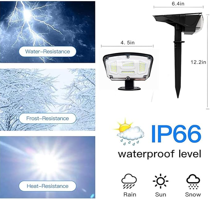 Solar Lights Outdoor GardenIP67 Waterproof 52LED Solar Spot Lights Outdoor 3Mode Solar Outdoor Lights 2 in 1 Solar Landscape Spotlights/Wall Lights Decorative for Pathway Yard Patio2 pcs