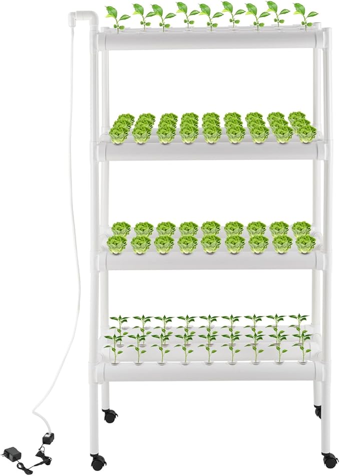 Hydroponics Growing System with Water Pump and Timing 4 Layers Hydroponic Vegetable Growing Kit 108 Sites Food-Grade PVC-U Pipes for Fruits Vegetables Herbs