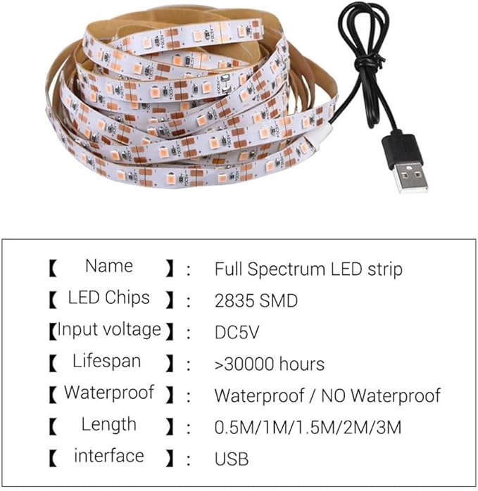 Fengyan Landscape Lights 10m/Set USB Plant Light Strip 5V Plant Grow Light Strip 2835 LED Grow Light Strip Full Spectrum Plant Light LED Street Lamp (Size : 10m IP20)