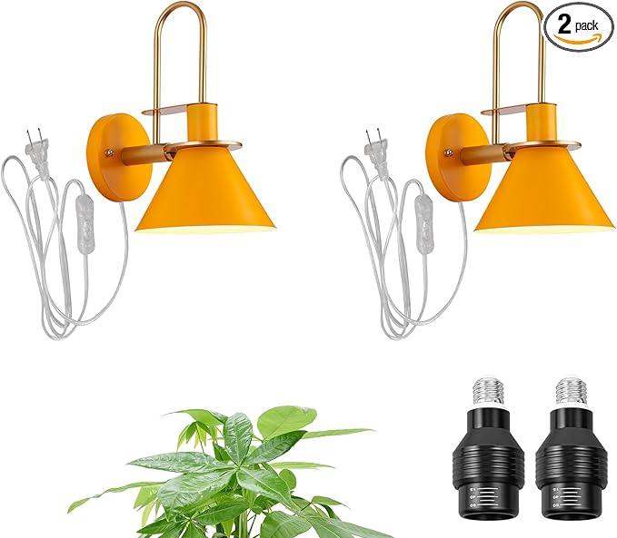 Hook Type Wall Mounted Plant Light Full Spectrum 4500K 10W Adjusted Angle &amp Light Beam Range 15°-60° Modern Yellow Metal Wall Lamp for Indoor Growing Plants Flowers 2 Pack