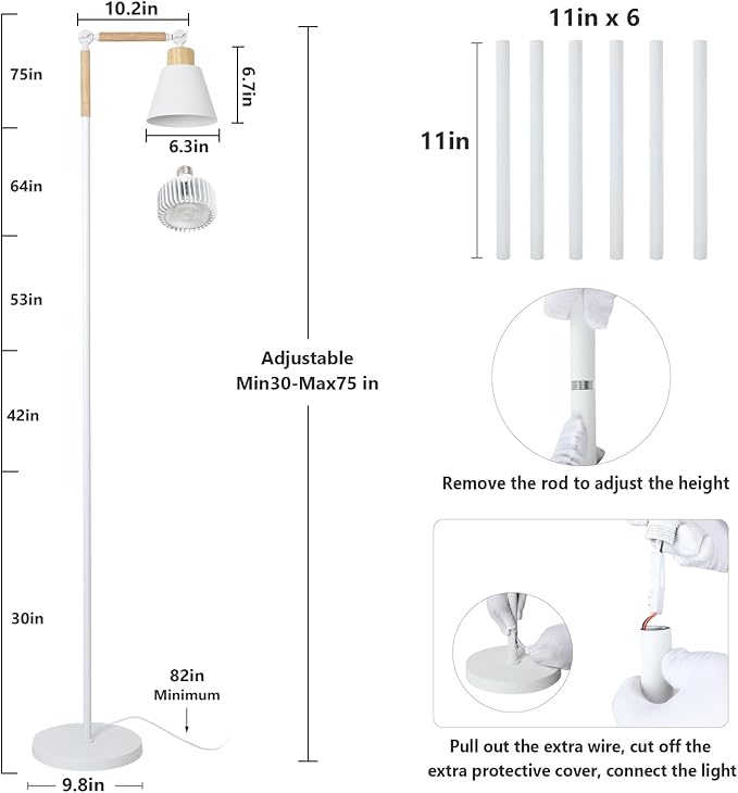 HMVPL Grow Lights for Indoor Plants Full Spectrum Plant Lights for Indoor Growing with 20W COB Grow Light Blub 4/8/12H Timer Standing Tall Grow Lamp for Middle Large Plants(75'' Height Adjustable)