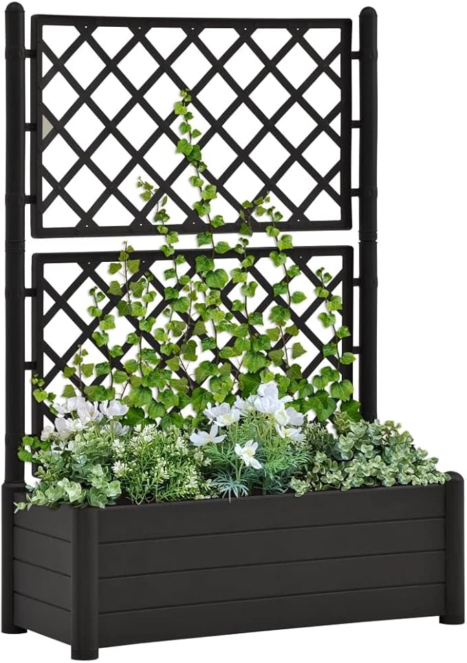 Garden Planter with TrellisPP Planter with Trellis Planter Box with Trellis Raised Garden Bed Outdoor for Plants Hanging Flower Baskets 39.4x16.9x55.9 Anthracite