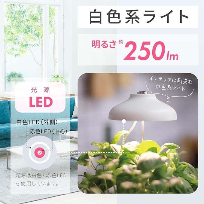Ohm Electric TT-YG01NA1A-W 06-5237 LED Indoor Plant Growing Light Eliminates Lack of Sunlight Automatically Turns On and Off with Timer House Plants Indoor Cultivation Plug-in Type USB Powered