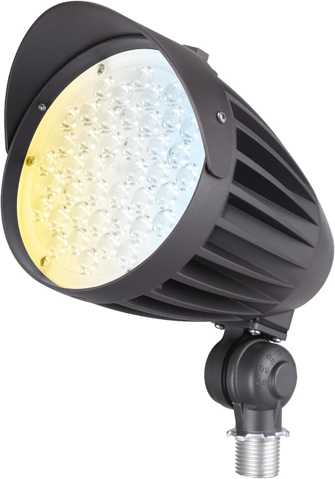 LEONLITE 20W/30W/40W 3CCT LED Bullet Flood Light 4880LM 3000K/4000K/5000K Dusk to Dawn 22°Focused Flag Pole Light with Knuckle Mount Weatherproof 100-277V Commercial Landscape Lights ETL Listed