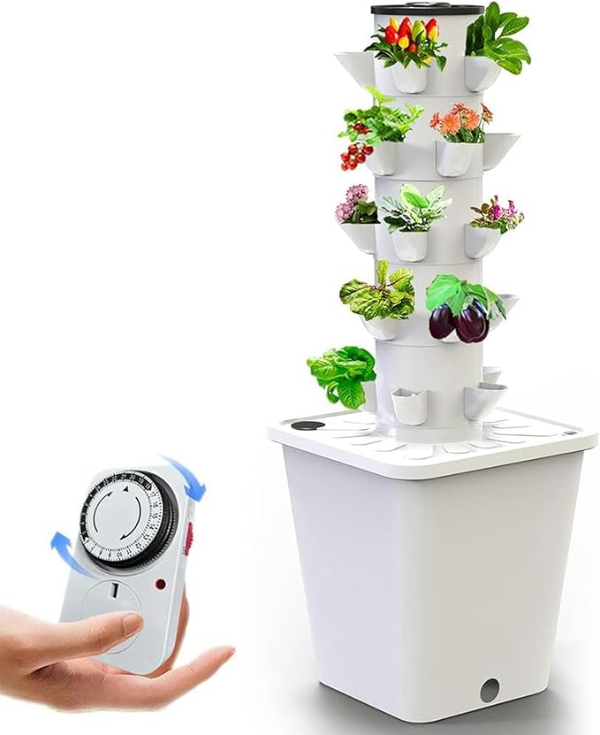 30 Pods Hydroponic Growing System Vertical Garden Planter Hydroponics Tower Indoor Smart Garden Kit Aeroponics Growing Kit with Hydrating Pump AdapterNet PotsTimer for HerbsFruits Vegetables
