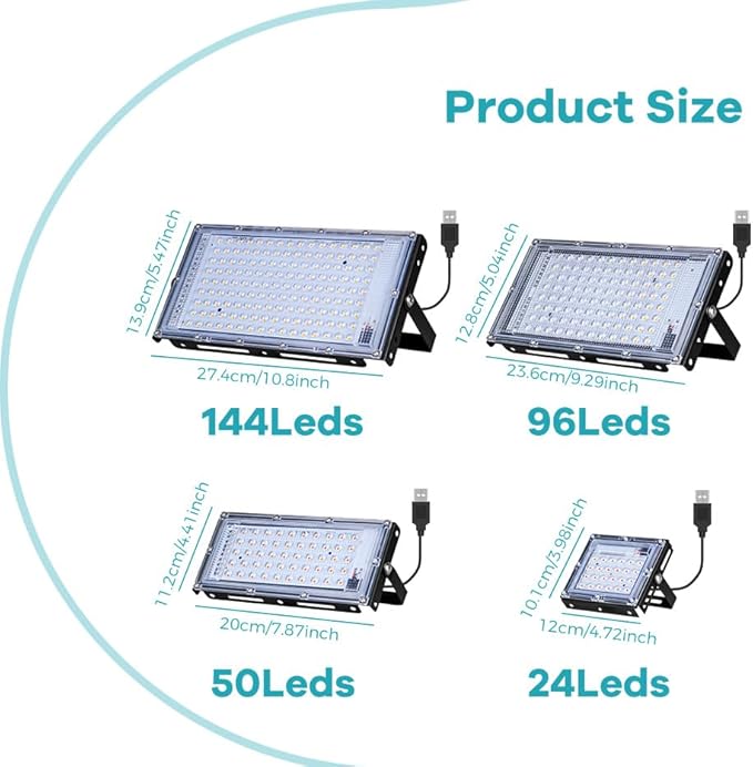 50W USB Full Spectrum Growth Lights DC5V LED Plant Flood Lights Dimmable 5v Succulent Planting Lampings 360-degree Adjustable Angle Hydroponic Lamp UV/IR Greenhouse Tent Vegetable Cultivation Lamping