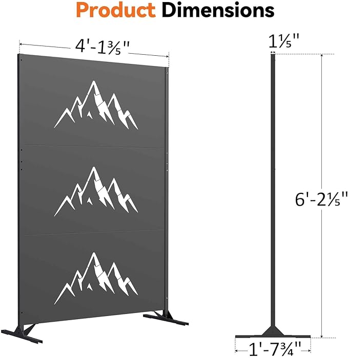 Modern Shade 4x6 FT Metal Privacy Screen with Artistic Modular Designs Decorative Patio Privacy Fence &amp Garden Divider Freestanding Outdoor Metal Fence Panel Weather-Resistant (Summit Horizon)