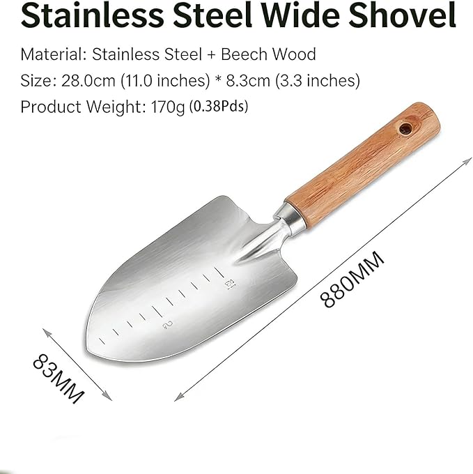 Gardening Tool Set 5-Piece Stainless Steel Garden Tools with Beech Wood Handles for Weeding and Transplanting