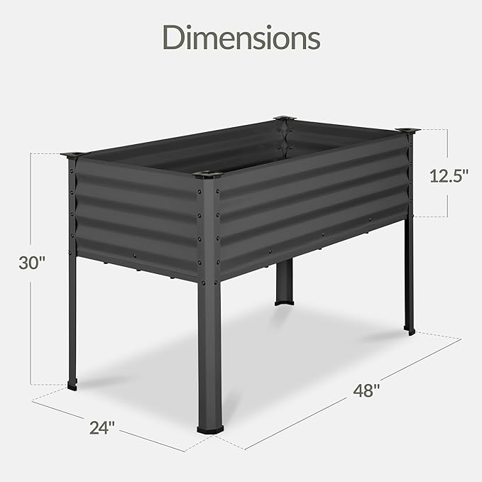 Best Choice Products 48x24x30in Galvanized Raised Garden Bed Metal Elevated Planter Box Vegetable Garden for Backyard Patio Balcony - Charcoal