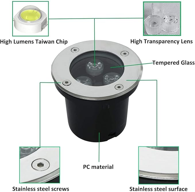 Outdoor Recessed Spotlight - 3W Garden Buried Light - IP65 Water Proof Outdoor LED Underground Recessed Lightm Aluminum Tempered Glass Inground Lamp for Garden Landscape Pathway(RGB24V(3w)) (Green