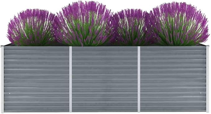 Raised Garden Bed Grey Galvanized Steel 94.5x31.5x30.3 in Sturdy Outdoor Planter Box for Vegetables Herbs Flowers