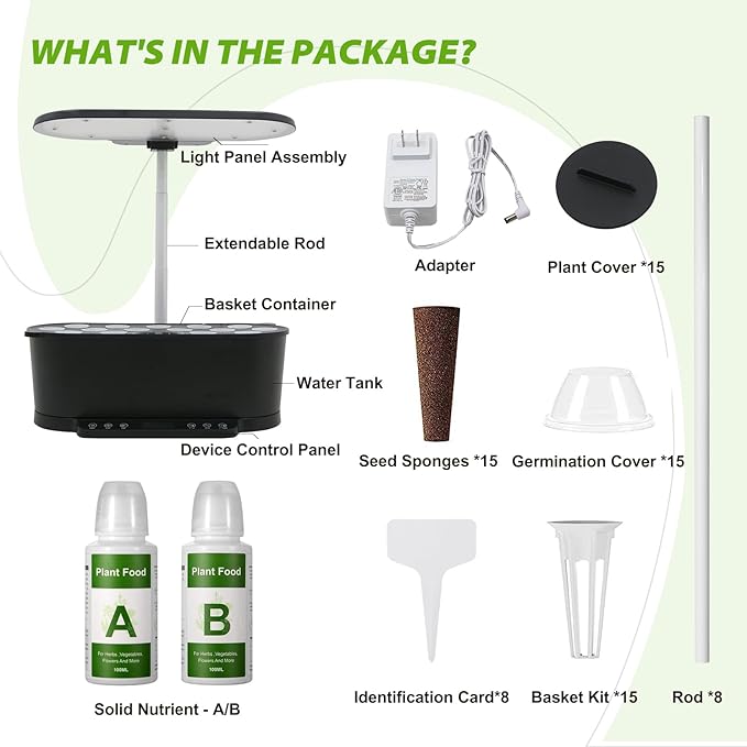 EAGLE PEAK 15 Pods Hydroponics Growing System with WiFi 5.5 L Water Tank Smart Indoor Plants Germination Kit with LED Grow Light Pump System Adjustable Height for Home Kitchen Gardening Black