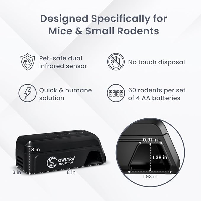 OWLTRA OW-2 Indoor Electric Mouse Trap 2 PCS Instant Kill Rodent Zapper with Pet Safe Trigger Black