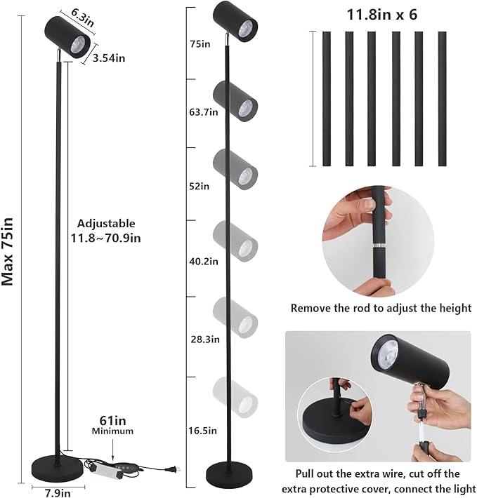 HMVPL 40W Grow Lights Stand for Indoor Plants Full Spectrum Standing Plant Light for Indoor Growing with COB Plant Light Bulb 4/8/12H Timer Tall Growth Floor Lamp for Large Plant (6 Level Height)