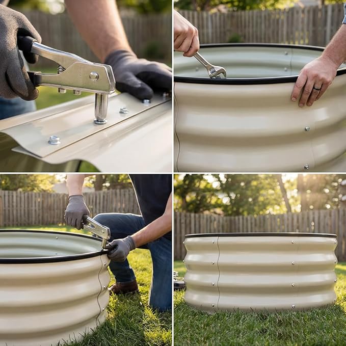 COMHOMA 3 Pack Round Raised Garden Bed 2x2x1ftGalvanized Metal Planter Box Kit for Outdoor GardeningVegetable Flower Herb Growing Beds with Gloves ToolsWhite