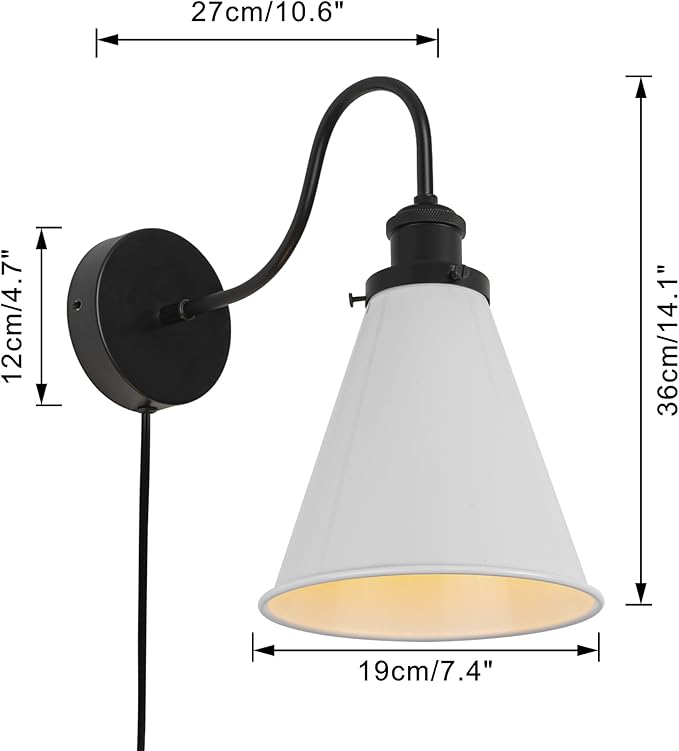 2-Pack Hook Mounted Plant Light Full Spectrum 4500K 10W Adjusted Light Beam Range 15-60 Degree Vintage White Cone Shade Goose Neck Wall Lamp for Indoor Plants Flowers Growing