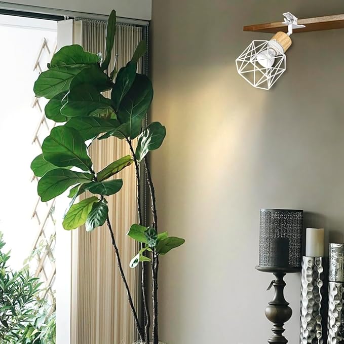 Clip Mount 5.9Ft Plug in Timing Cord Plant Light Full Spectrum White Light Wood Base White Metal Hollow Shade Adjusted Angle Modern Clamp Light for Indoor Plants