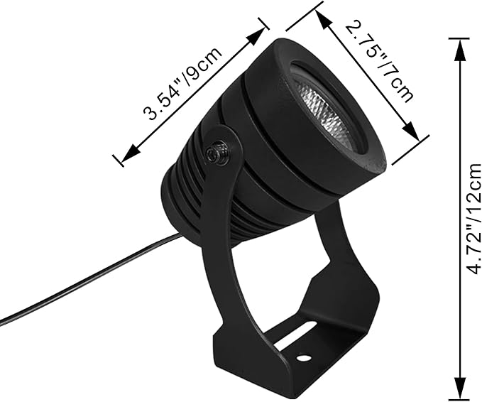 Kiven Plug in LED Indoor/Outdoor Waterproof Spotlight Porch Light with 9.84 FT Plug-in Cord 8 Watts Black Plug in Accent Light with Vinly Siding Hooks for Plants Porch Garden(Warm White)