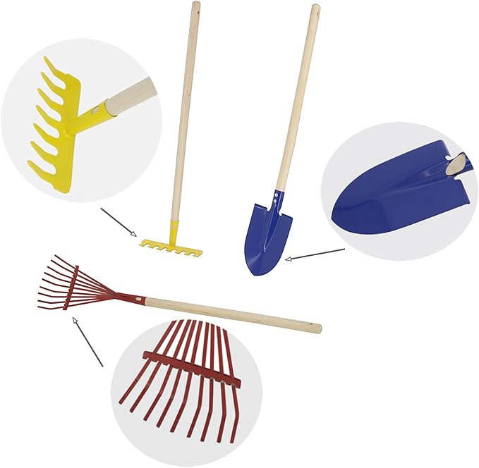 FixtureDisplays Kids Garden Tool Set 28 Long Toy Rake Shovel and Leaf Rake Reduced Size 3-Piece 15210-RAKE+RAKE+Shovel