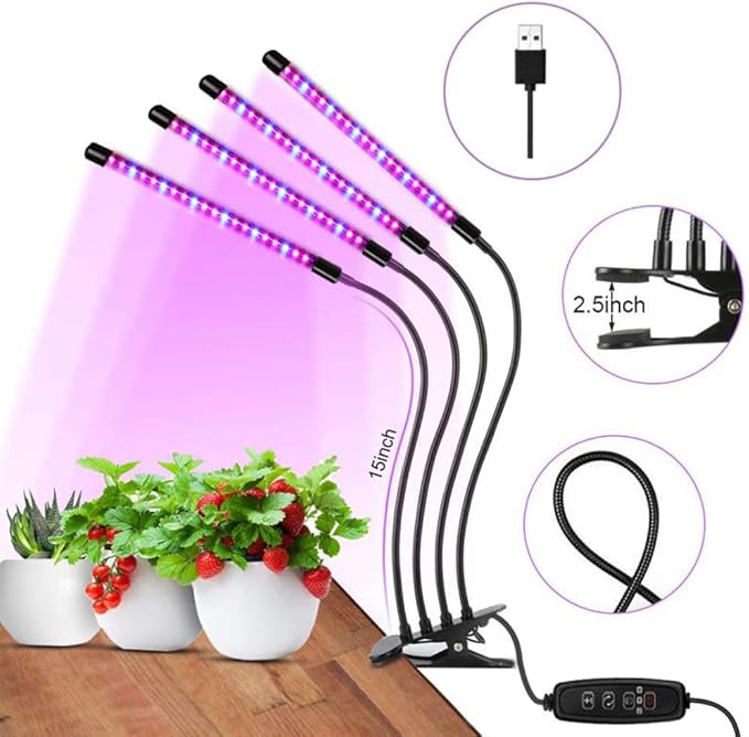 4 Lamps Grow Light Grow Lights for Indoor Plants with Red Blue Spectrum Dimmable Brightness for Plant Growth (4 Lamps)