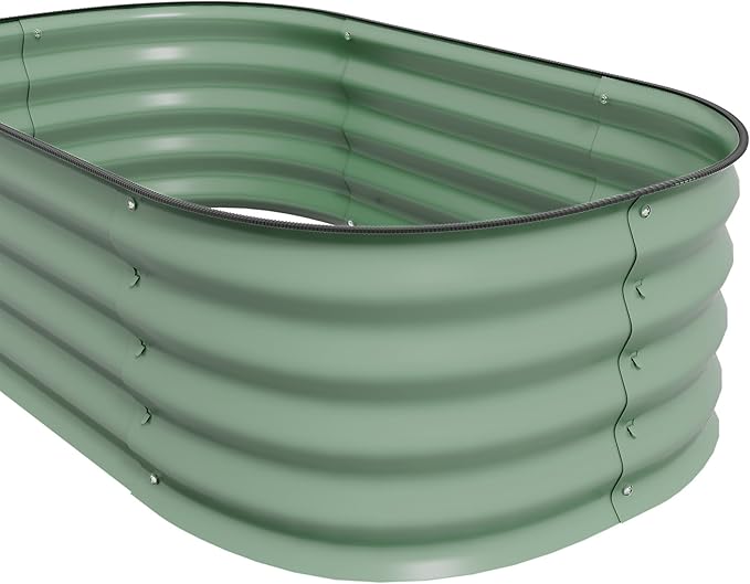 3.4' x 2' x 1' Galvanized Raised Garden Bed Kit Outdoor Metal Elevated Planter Box with Safety Edging Easy DIY Stock Tank for Growing Flowers Herbs Vegetables Green
