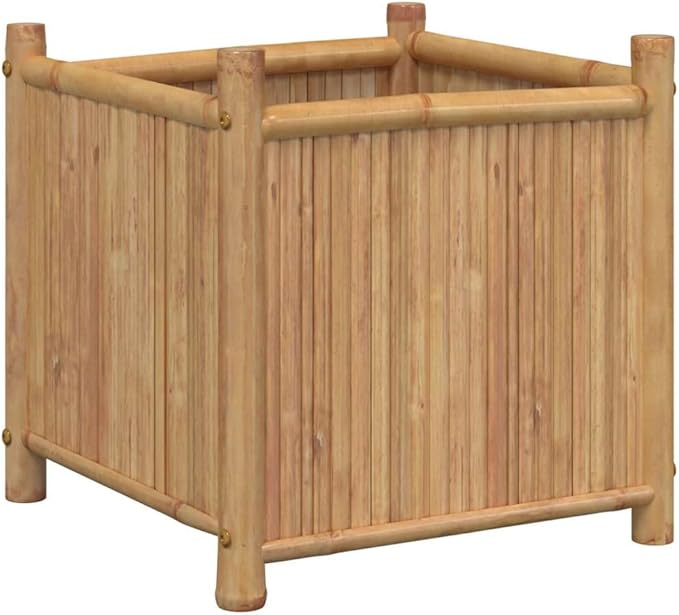 Natural Bamboo Square Planter Box 19.7x19.7x19.7 Inch Outdoor Garden Planter Durable Raised Garden Bed for Patio Balcony Deck