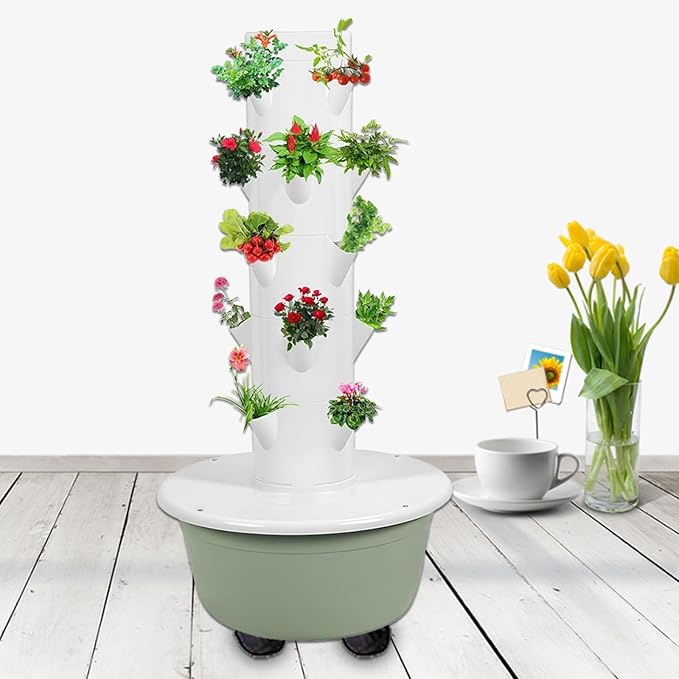 Hydroponics Tower Garden Hydroponic Growing System Aeroponics Growing Kit Indoor Herb Garden Kit with Hydrating Pump Controller for Herbs Fruits A(20Pots)