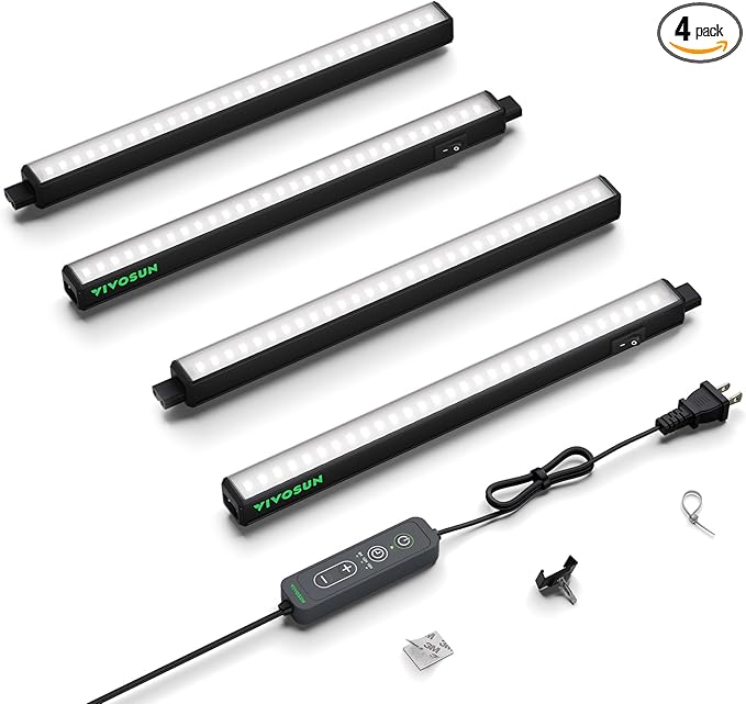 VIVOSUN T5 Grow Lights for Indoor Plants 5000K Full Spectrum 28W (4 x 7W) 1FT LED Plant Light Strip with Timer &amp Dimming Controller for Seed Starting Greenhouse SGS Compatible Linkable 4-Pac
