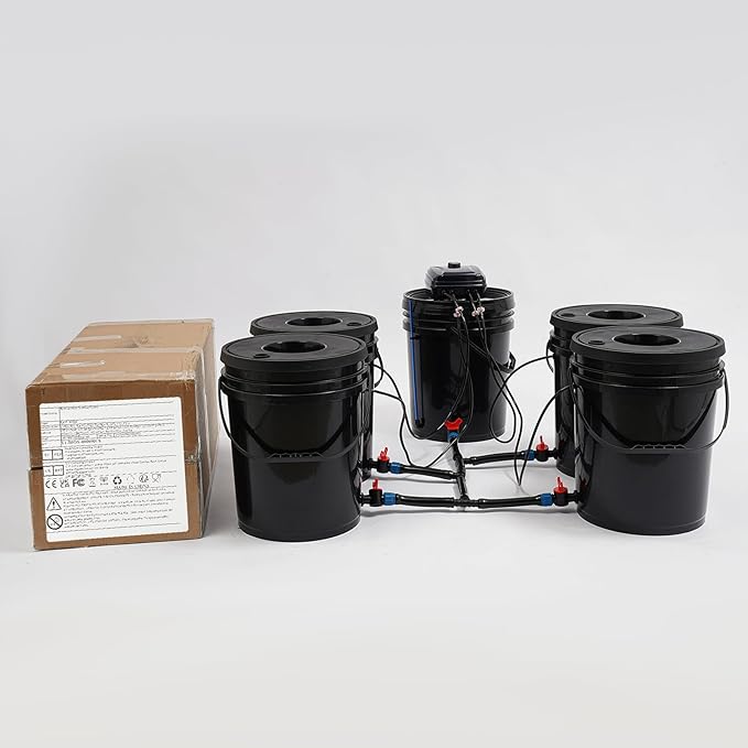 Hydroponics Growing System Kit Deep Water Culture with 4 Planting Buckets 5.28Gal Capacity 12W Air Pump for Indoor Outdoor Vegetable Plant Gardening