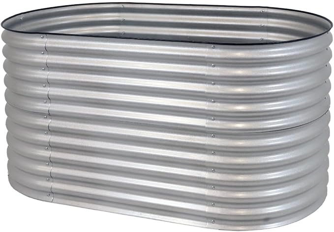 HomeRoots 32 X 63 Silver Metal Oval Raised Garden Bed