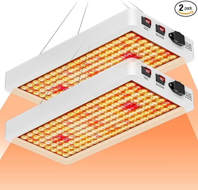 2Pcs 800W LED Full-Spectrum Sunlight Planting Grow Lighting Dimmable Veg/Bloom 2 Modes 100-277V Wide Voltage Sunlight-Mimicking Lighting for Hydroponics Greenhouse Tents US Plug Detachable Hooks