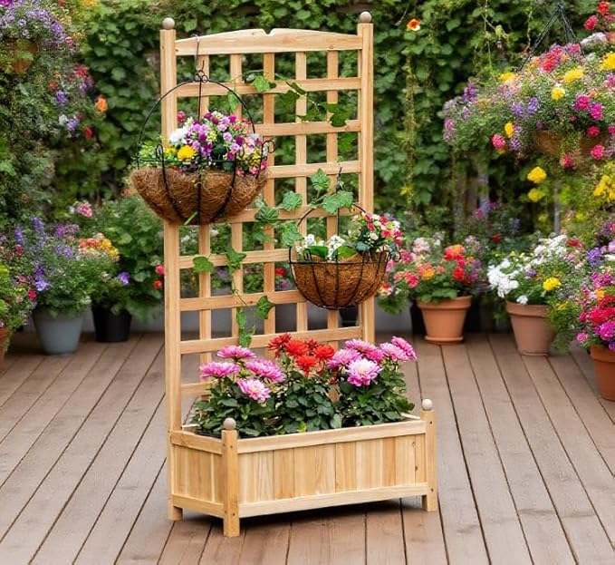 Flower Shelf Wooden Raised Garden Bed Outdoor Planter Box
