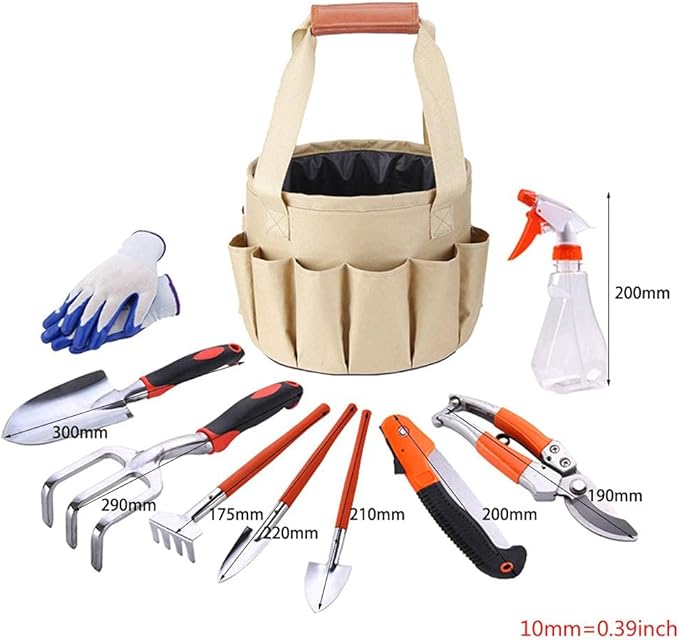 Gardening Tools Set Polyester and PVC Garden Tool Set 10 Pcs/Set Multi-Functional Garden Kit Practical/Trowel/Rake for Adult